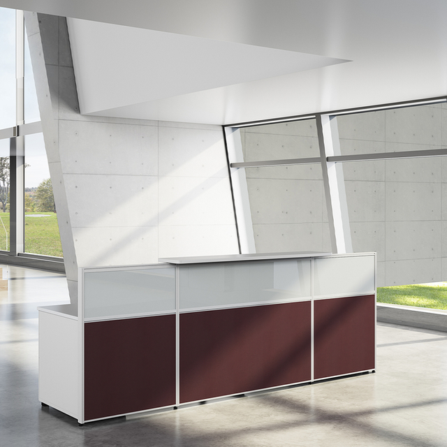 Desk do escritório do gabinete lateral de negócios minimalistas para funcionários, estação de trabalho moderna com gavetas de armazenamento e sistema de gerenciamento de cabos