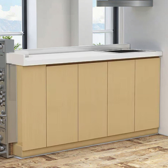 Armários de cozinha embutidos personalizados com economia de espaço compactos com bancadas e armazenamento vertical para apartamentos de estúdio