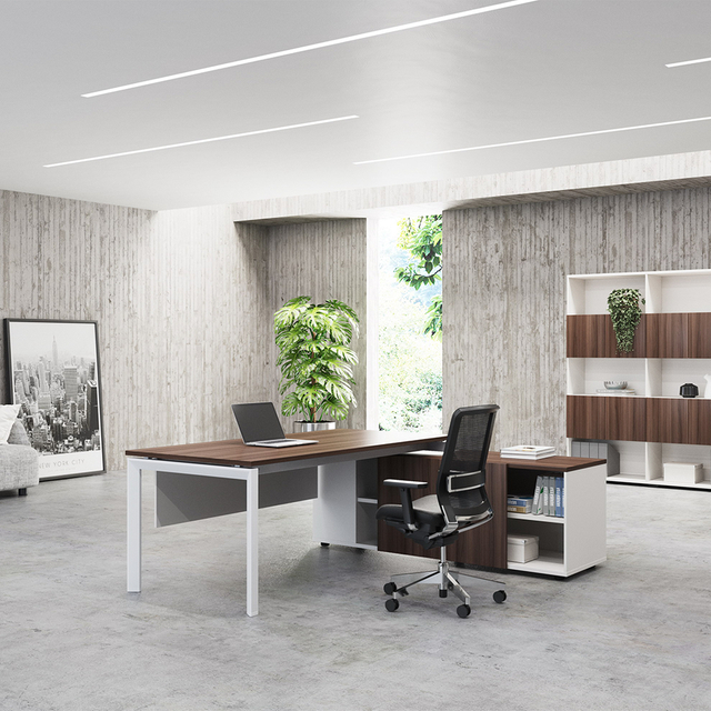 Preço de fábrica personalizável colorido Material de madeira Mesas de trabalho com gabinete auxiliar para construção de escritórios e escola