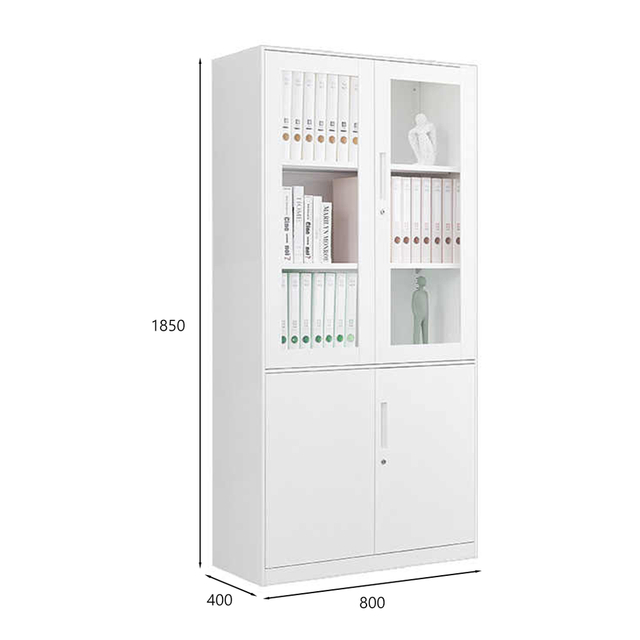 Executivo 2 Glass 2 Porta de aço Armário de arquivamento de metal de aço armazenamento de acesso duplo para escritório de advocacia de escritório corporativo
