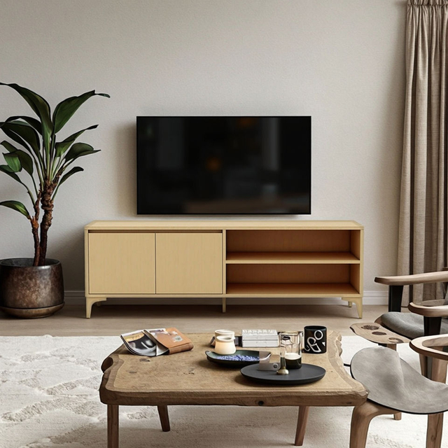 Unidade de parede de TV minimalista para quartos modernos para acabamento de madeira personalizado solução de armazenamento de sala de estar
