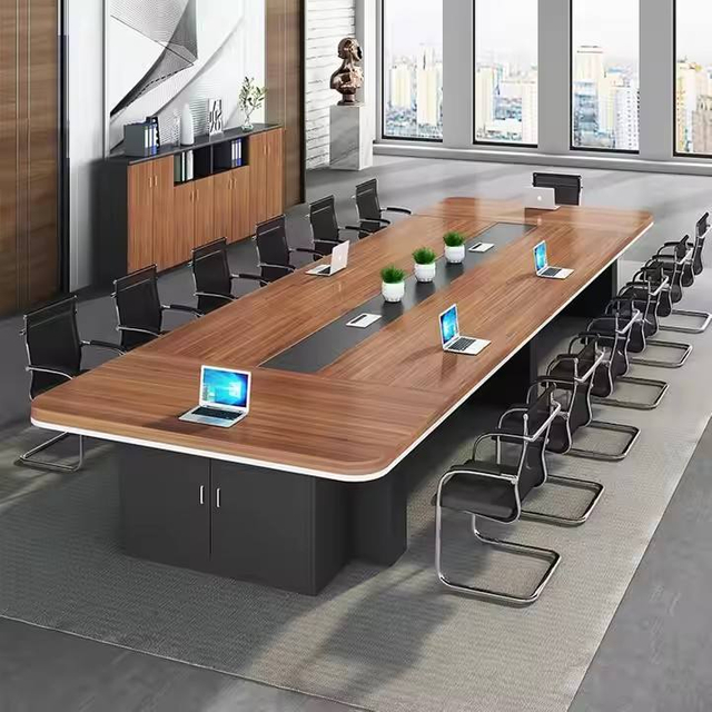 Tabela de conferência de aço superior de madeira Table de conferência Tamanho personalizado Desk Office Reunk