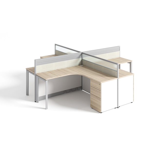Quartinha de trabalho de superfície anti-arranhão de estilo simples, mesa de trabalho de 4 pessoas, mesa de funcionários de 4 pessoas