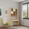 Descubra de estudo de acabamento em madeira personalizada com prateleira de armazenamento para apartamentos multifuncionais