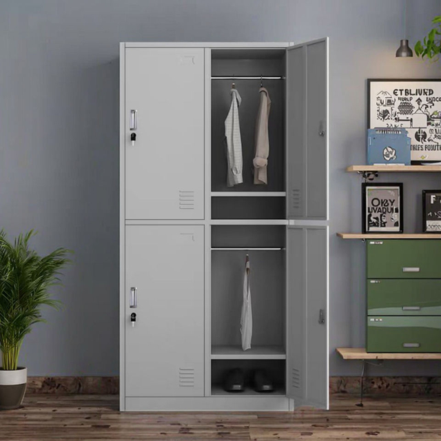 Gabinete de guarda -roupa de aço de 4 portas de 4 portas com prateleiras para armazenamento em casa da escola de escritório