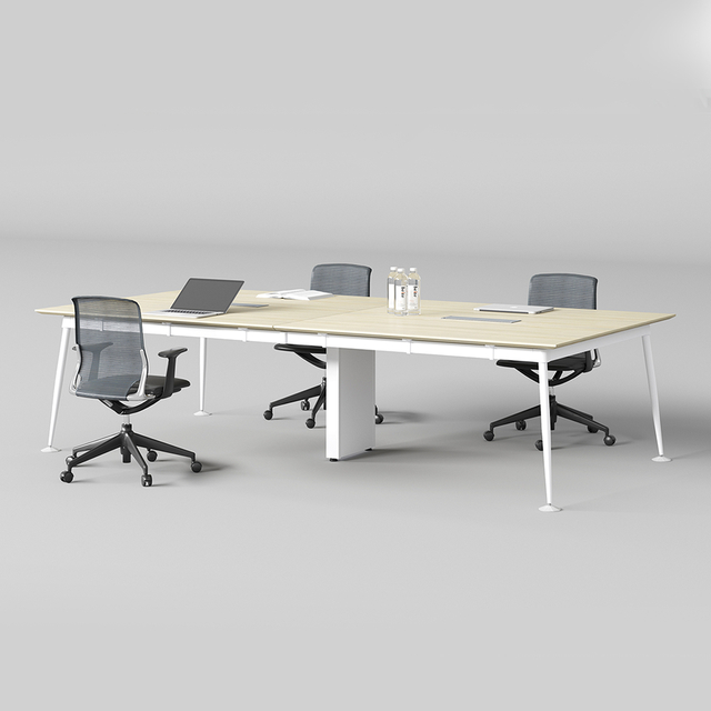 Mesa de reuniões personalizadas de madeira moderna de madeira sólida e de aço para salas de reuniões executivas e espaços corporativos