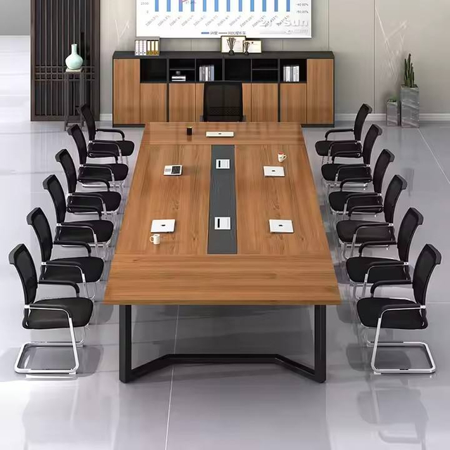 Tabela de conferência moderna de madeira maciça de madeira top aço de comprimento personalizado mesa da sala de reuniões